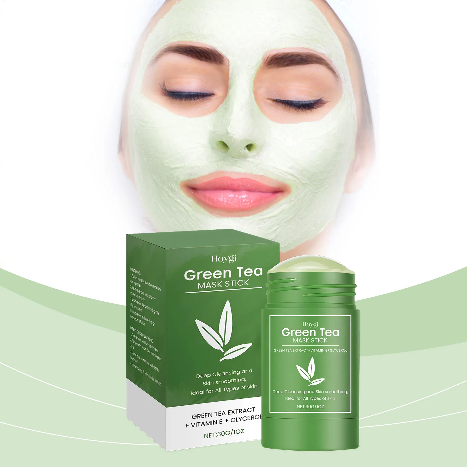 HOYGI Green Tea Cleansing Mask Blackhead Removal Anti Acne Oil Control Shrink Pores Purifying Reduce Brightening Face Skin Care