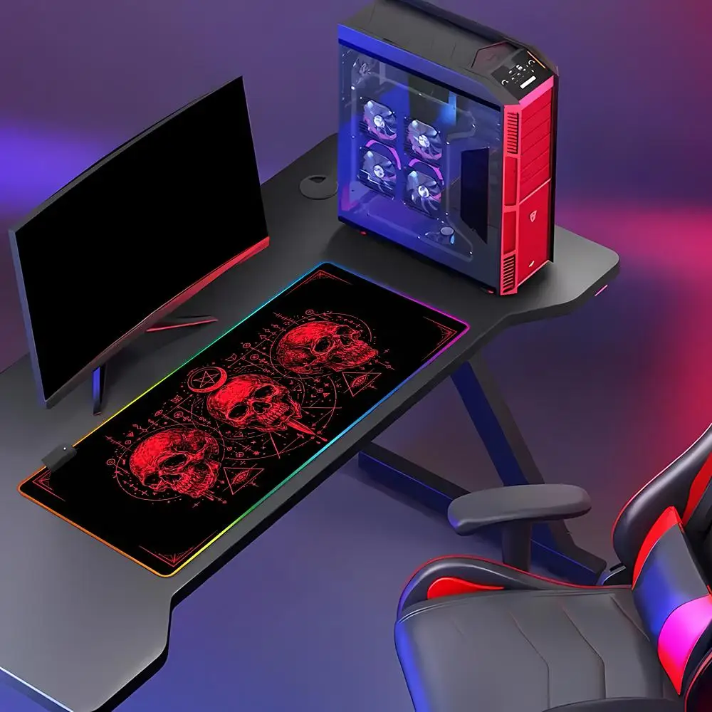 HYBXAXC Occult Symbol Red Skull Desk Mat Gaming Mouse Pad Non-Slip for RGB Gaming Pad HD Gamer Large LED Light XXL PC Computer