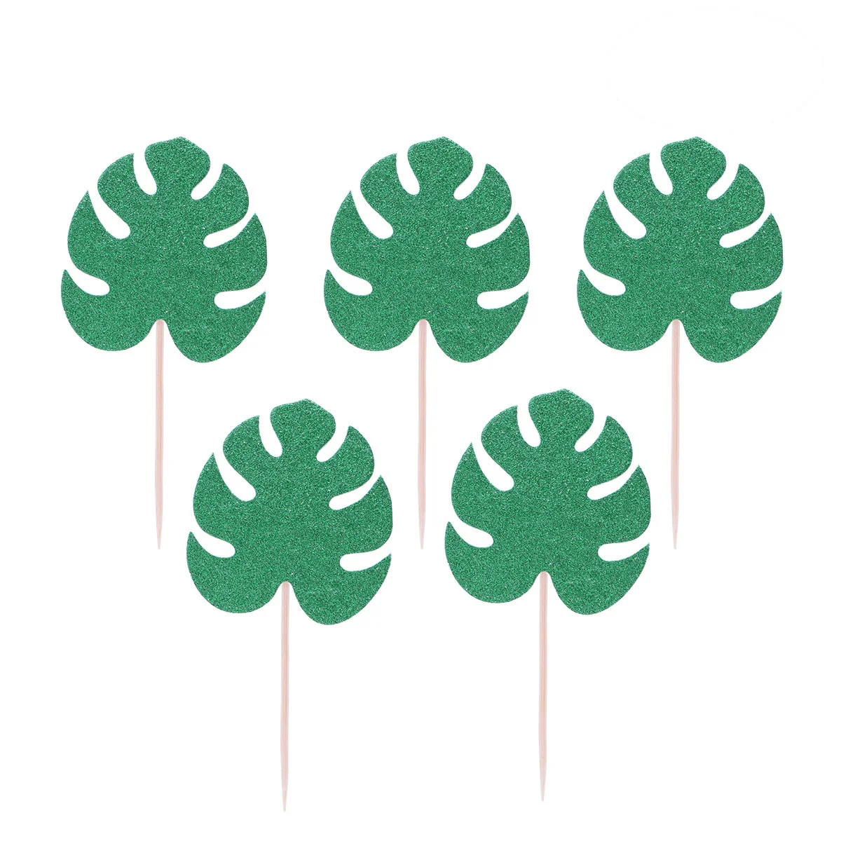 20pcs Monstera Leaf Cake Toppers Tropical Palm Leaves Cupcake Topper Hawaiian Luau Party Decoration (Deep Green)