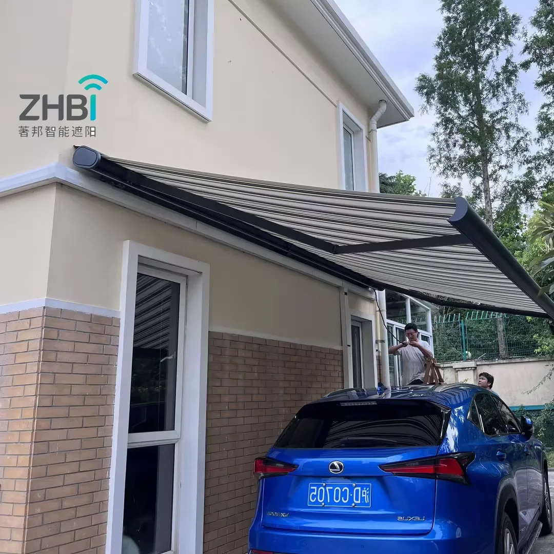 Heavy Duty Electric Retractable Awning LED White Frame PVC Large Back Door Slide Foldable Metal Roof Slide Rear Door Outdoor Use