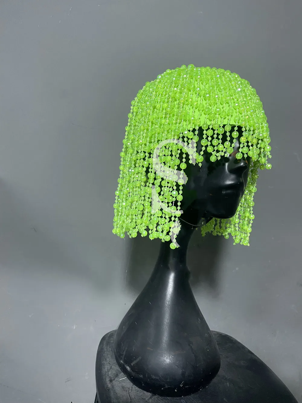 핑크 구슬 가발 헤드 기어 여성 댄서 가수 공연 의상 무대 액세서리 클럽 파티 쇼 축제 레이브 소품