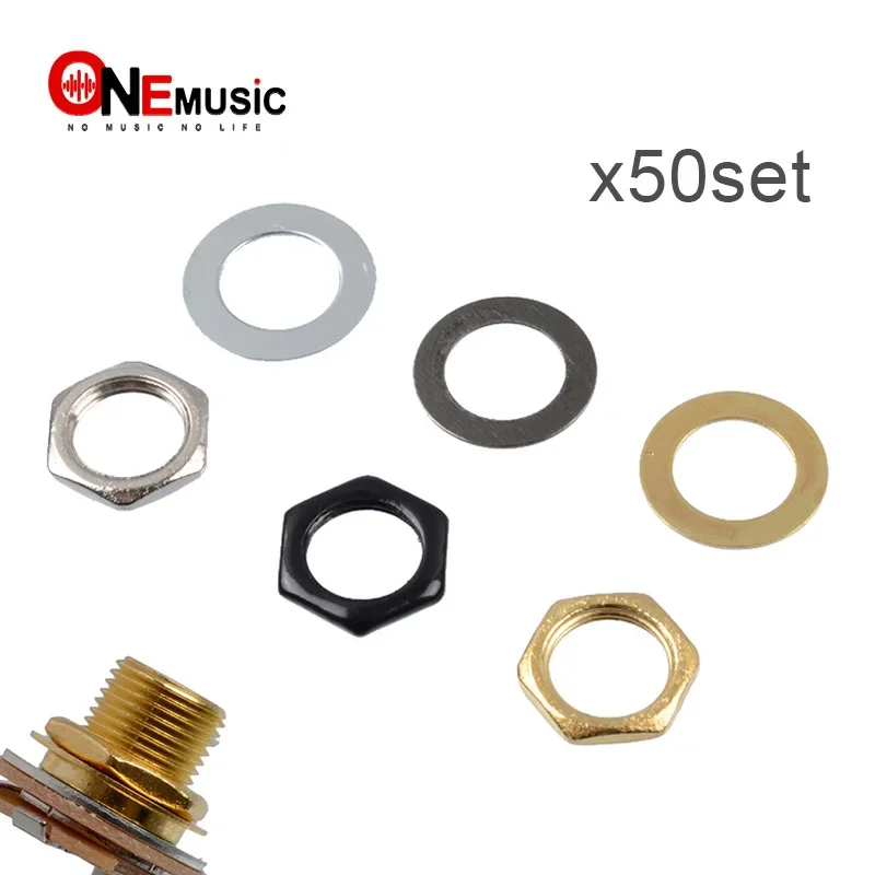 50 Sets 9mm Electric Bass Guitar Nut Washer For Input Output Jack,M9 Bass Guitar Socket Nut Gasket Silver Gold Black For Choose