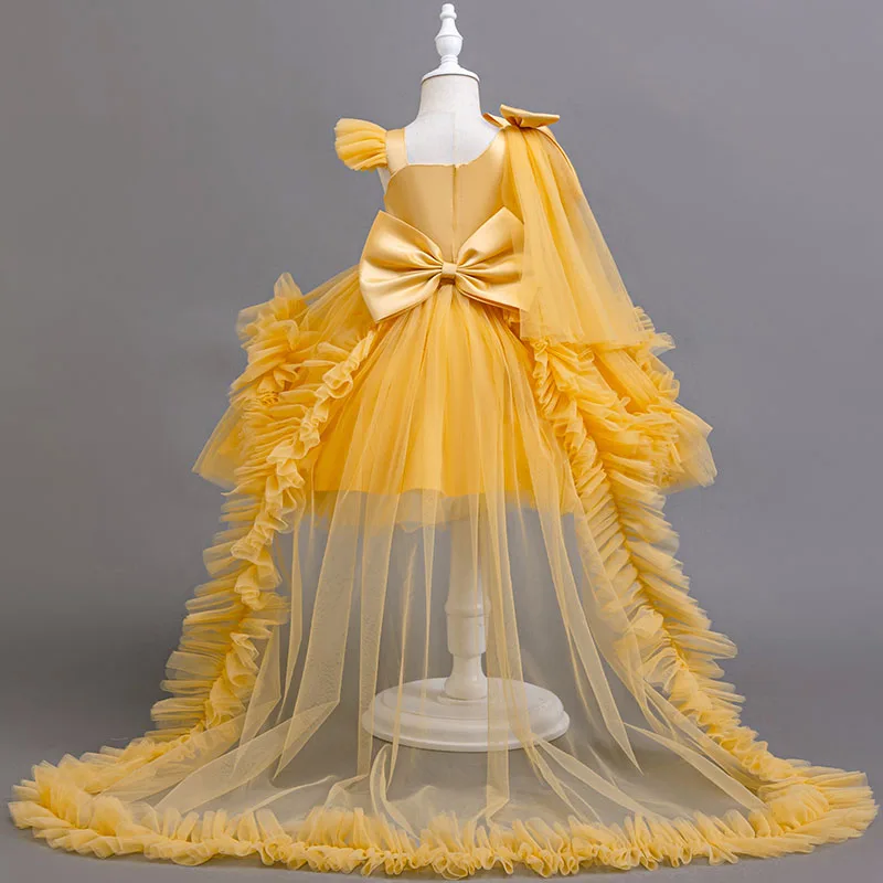 Girls Puffy Dress Trailing Gowns Kid Girl Prom Dresses Tutu Girls' Ceremony Gala Clothes from 2 to 6 Years