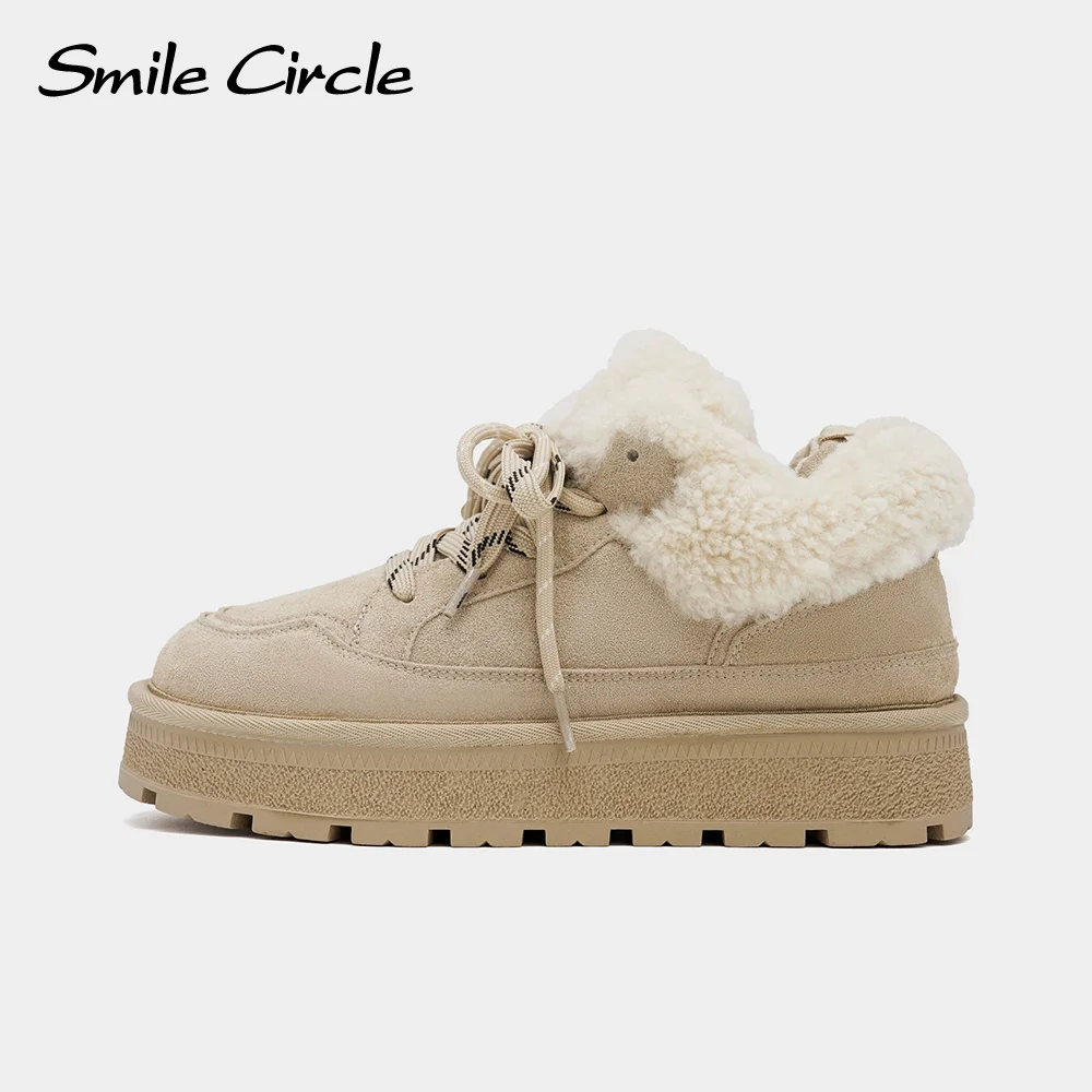 

Женские зимние ботинки Smile Circle, теплая модная обувь на меху, ботинки на платформе с воротником, замшевые зимние ботинки на шнуровке