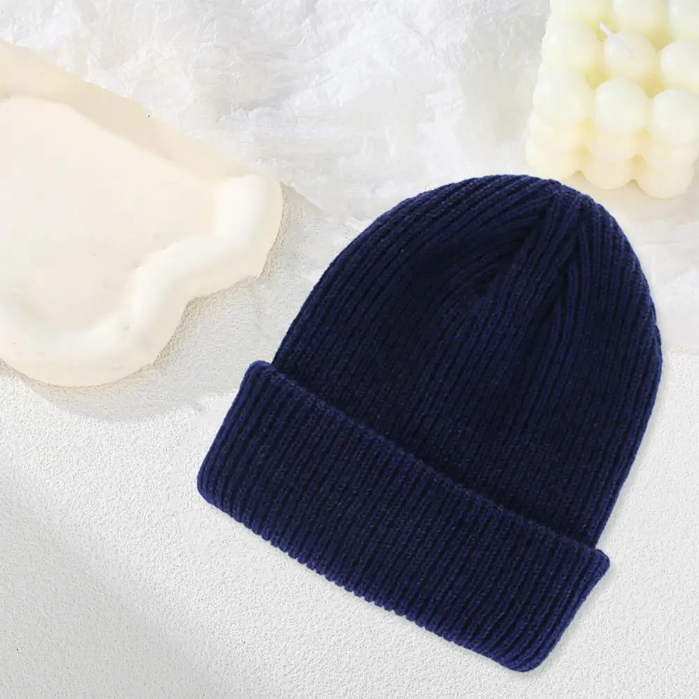 Women Cap Soft Knitted Unisex Winter Hat High Elasticity No Brim Anti-slip Dome Top Warm Striped Texture for Women Men Weather