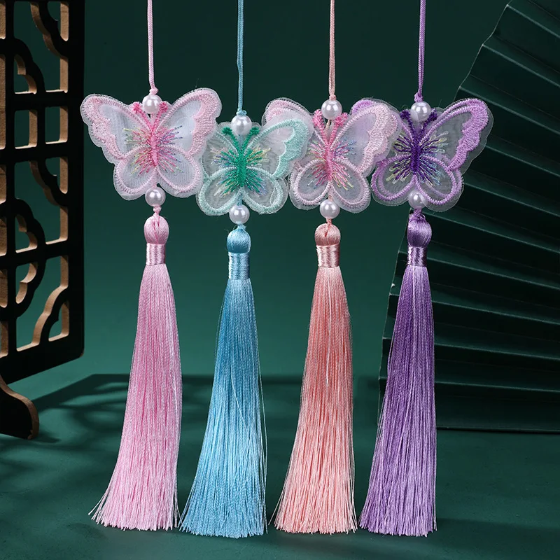 Pearl Embroidery Butterfly Tassel, Creative Chinese Style Hanfu Horse Dress Waist Hanging Accessories Handmade Car Hanging Ears view 2