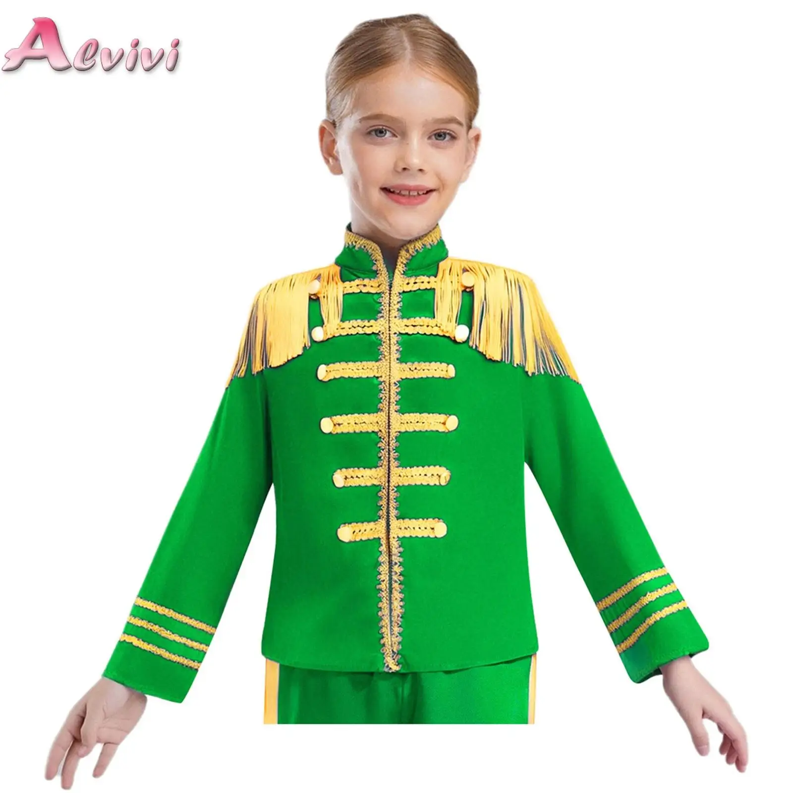 Kids Girls Boys 1960s British Pop-Star Costume Long Sleeve SGT Sergeant Pepper Hippie Rock Band Musician Cosplay Shirt Tops