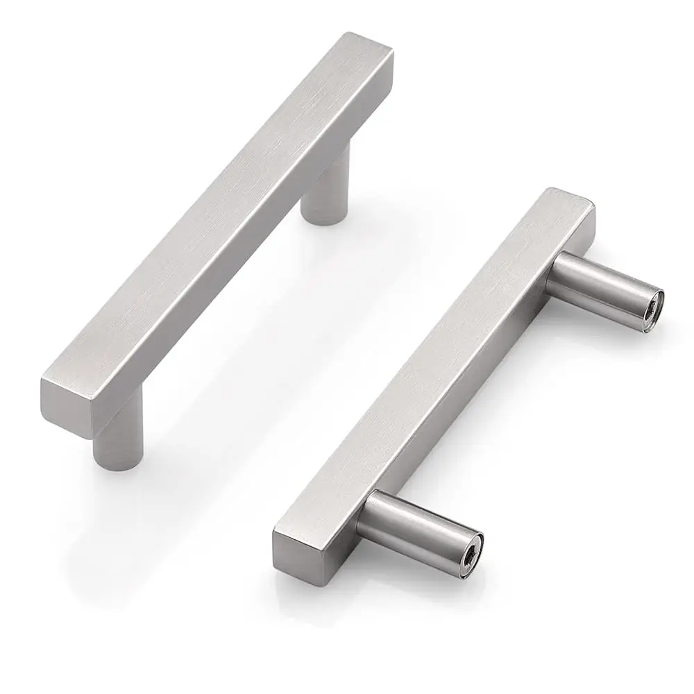 

Cabinet Handles-Pa Of 10 Satin Nickel 3Inch (76Mm) Hole Centers Square T Bar Kitchen Cabinet Handles Drawer Pulls For Kitchen