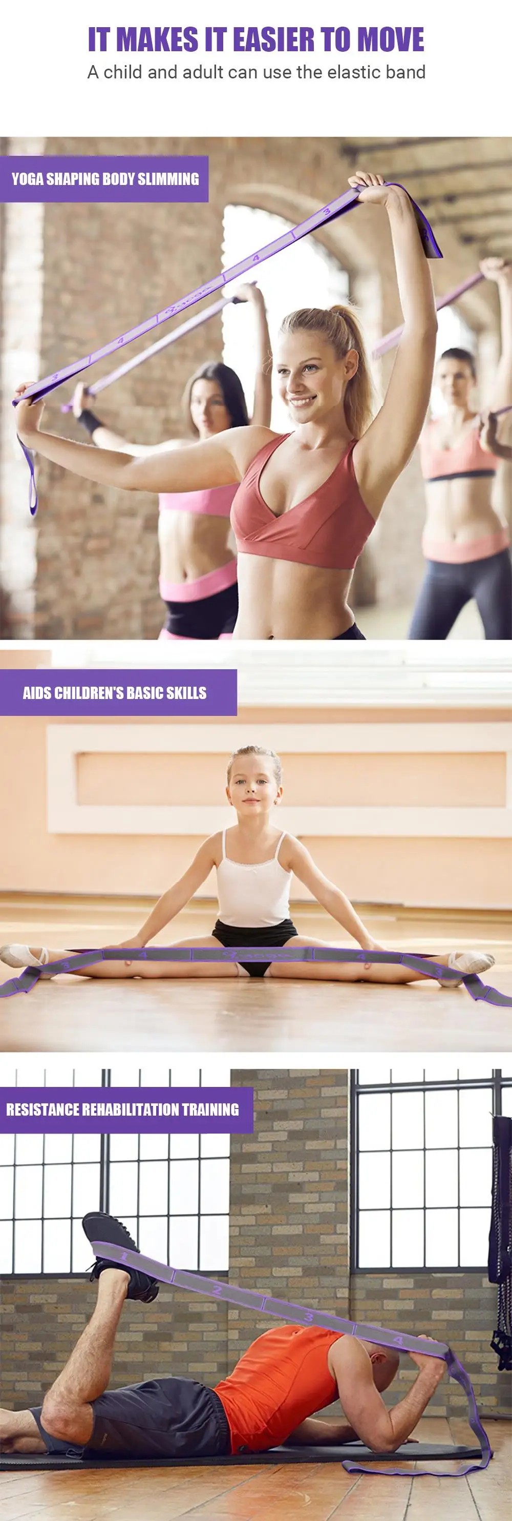 Yoga-Stretchgurt, Stretchband mit 8-Schlaufen, Yoga-Gurt, Schulterschoner für Anfänger für effektives Dehnen, Yoga-Training – Detail 14