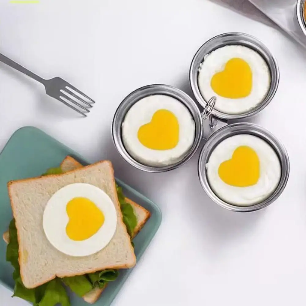 Kitchen Gadgets 3 Cup Egg Poaching Pan with Grab Handle Stainless Steel Egg Cooker Mold Rust-proof Steamed Egg Mould Pudding