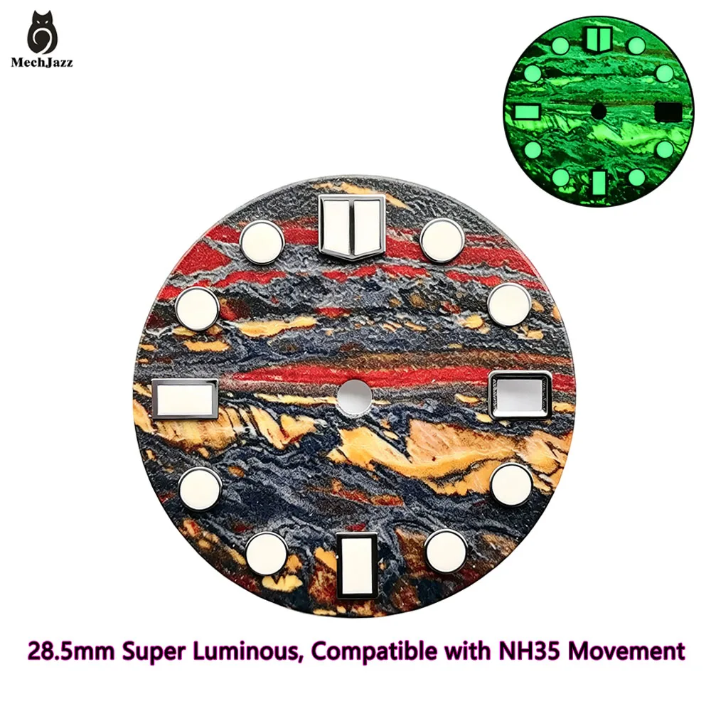 MechJazz 28.5mm Tiger Iron Stone Grain Pattern Watch Dial Super Luminous Dial For NH35 NH36 Automatic Watch Mod Parts