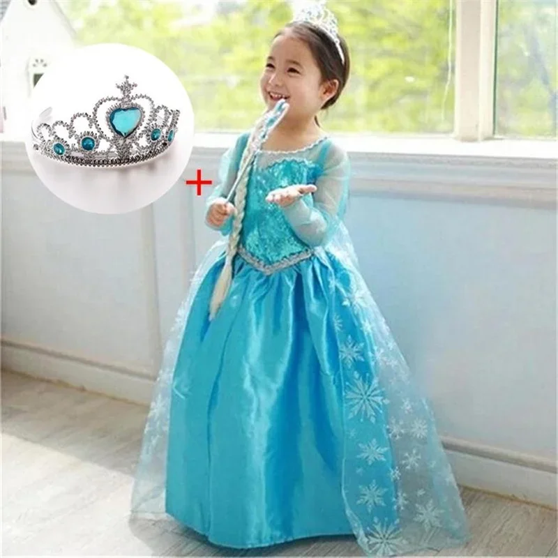 Elsa Princess Costume for Girls 2024 New Cosplay Carnival Party Dress Up 3-10Y Kids Birthday Children Prom Gown Summer Vestidos