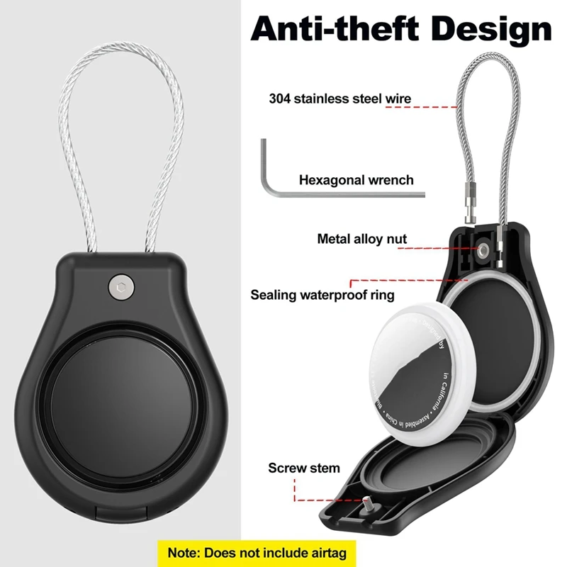 2 Pack For Airtag Keychain Holder Waterproof, Anti-Lost Case With Cable Holder For Apple Airtag, Keys, Backpacks, Pets