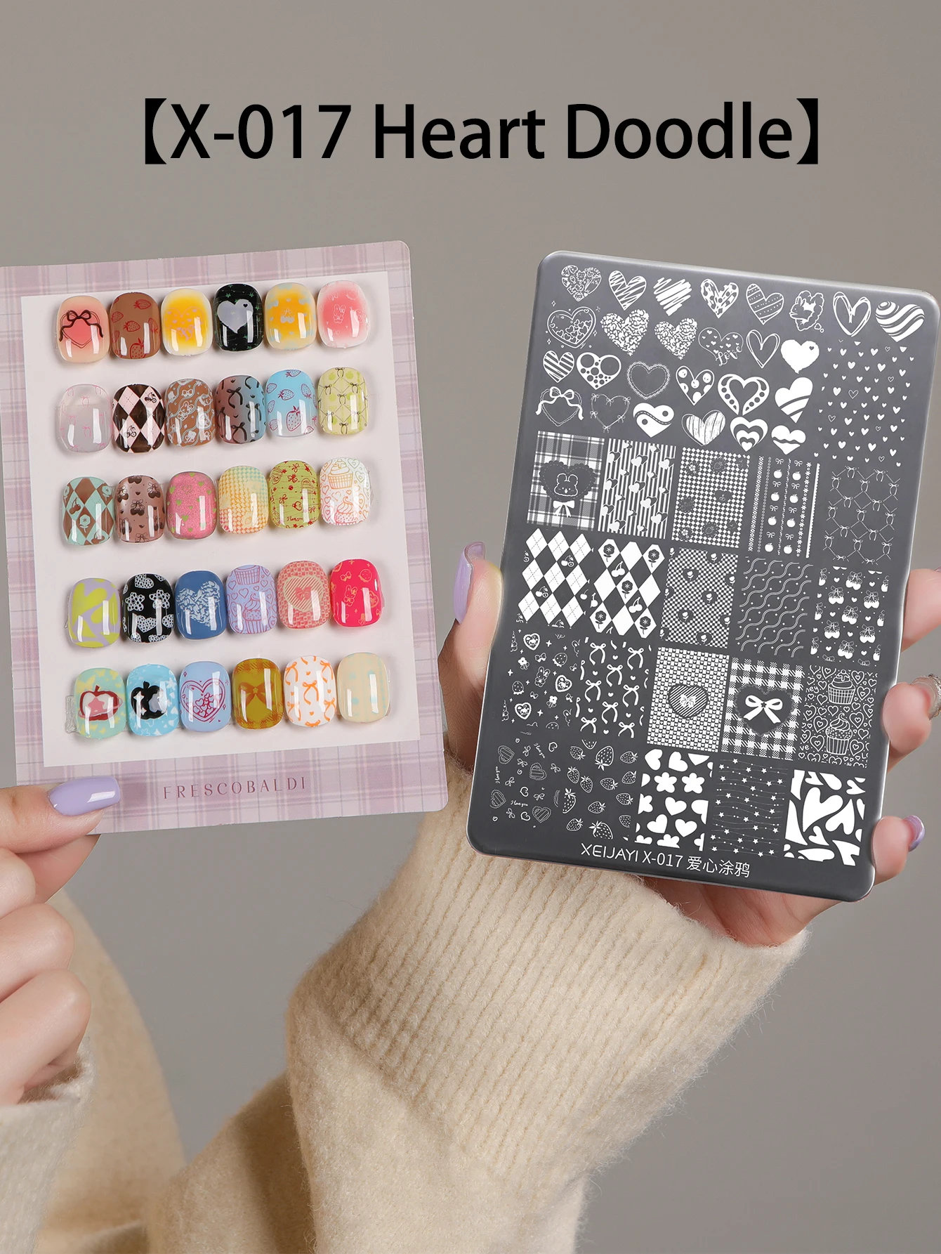 1 Stück Sweetheart Doodle Nagelstempelplatte – verspielte Herz- und Schleifenmuster-Kollektion, Liebhaber im Kawaii-Stil und DIY-Maniküre-Anfänger
