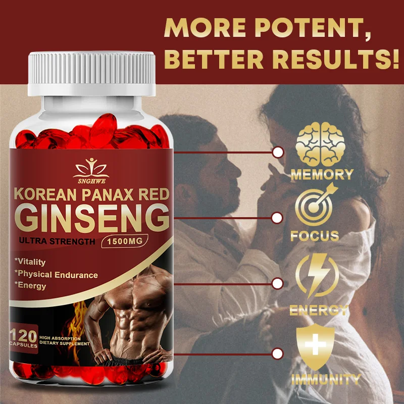 Panax Korean Red Ginseng Capsules - 1500mg High Strength Herbal Vitality Support - Energy,Immune, Performance and Focus Support
