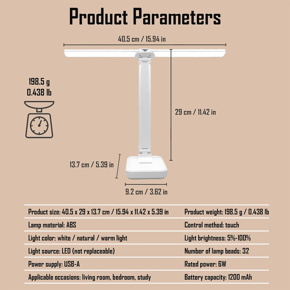 Collapsible Dual Head Table Lamp Adjustable Cordless Rechargeable 3-Level LED Light Fixture Home Decor Bedside Reading Lamp Kids
