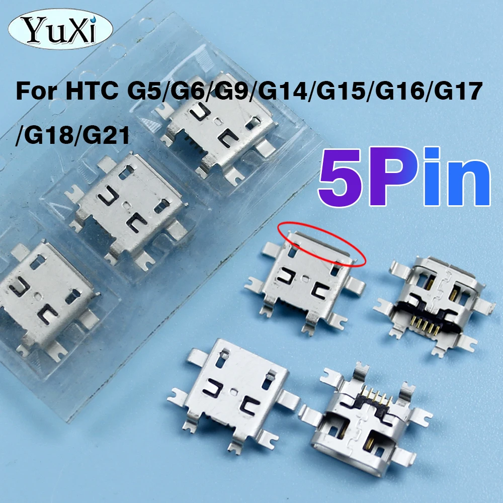 

5Pcs USB Charging Connector Port 5Pin Tail Plug For HTC G5 G7 G9 G14 G15 G16 G17 G18 G21 5P Micro USB Charge Socket