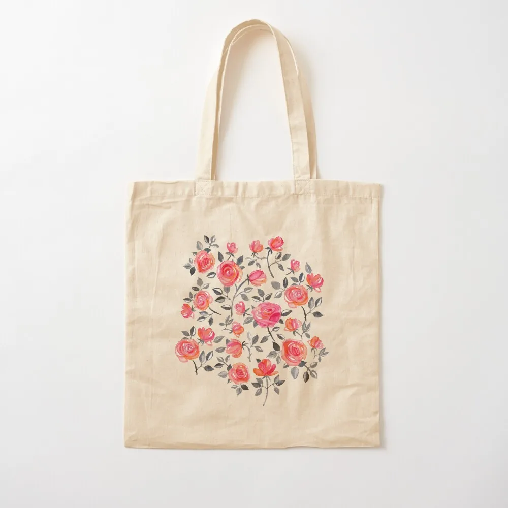 Roses on Black - a watercolor floral pattern Tote Bag hand bag ladies custom fabric bag Big women Canvas Tote