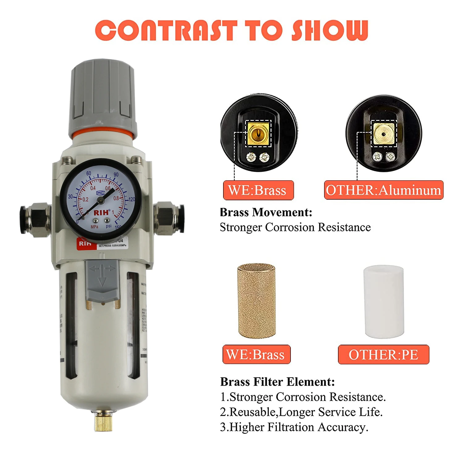 RIH SMC type AW4000 AW5000 1/4 inch compressed air filter regulator,pneumatic air source treatment combination unit