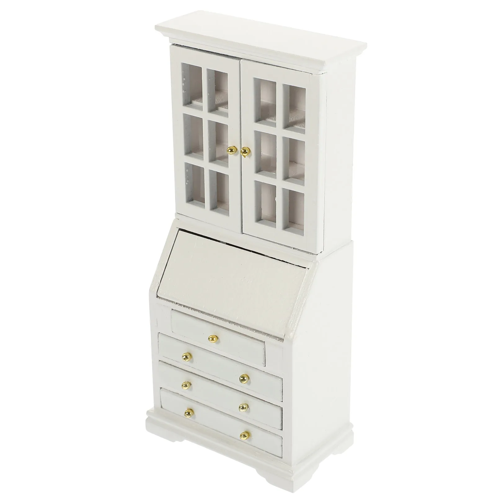 Gabinete de almacenamiento en miniatura, mueble de casa de muñecas de madera blanca, estantería, decoración de escritorio, dormitorio, sala de estar, estudio, miniaturas