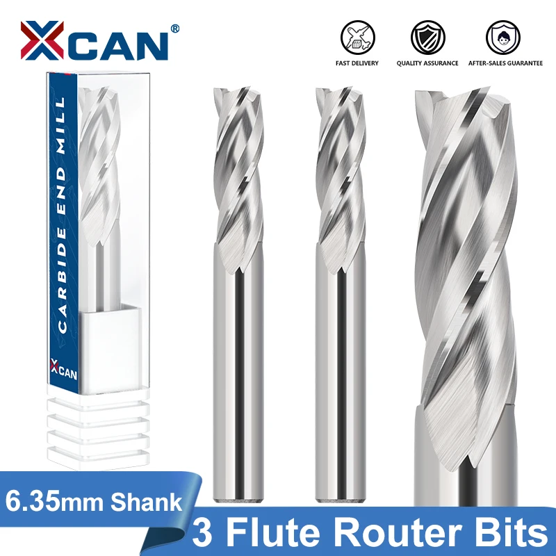 

XCAN Flat End Mill 1/4 Shank 3 Flutes Flat CNC Router Bits PCB Milling Cutter for Woodworking Tools