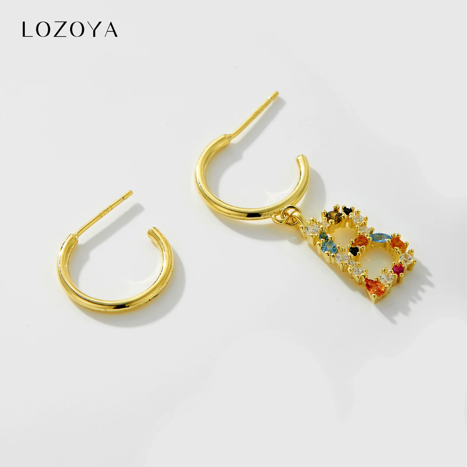 

LOZOYA 925 Sterling Silver Gold 26 Letter Drop Earrings Hoops Colorful Initial Alphabet Earring 2021 Women Fine Birthday Jewelry