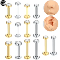 Implant Grade Titanium Internally Threaded  CZ Labret Piercings Round  Zircon Monroe Lip Stud Earring Tragus Helix Piercing