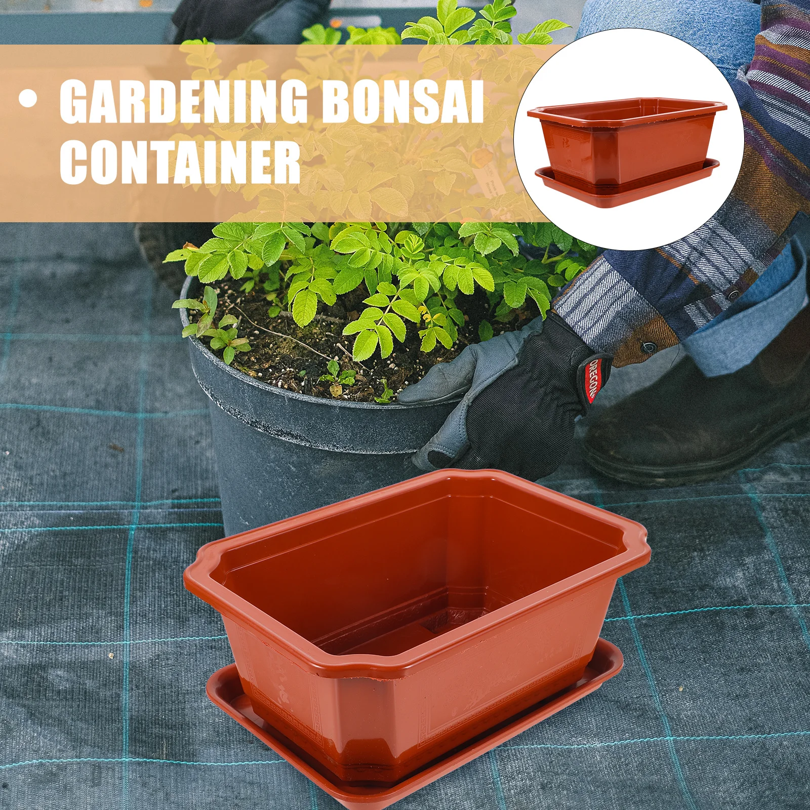 

Happyyami 2pcs Rectangular Bonsai Pot Plastic Container with Tray for Indoor Garden Home Decor