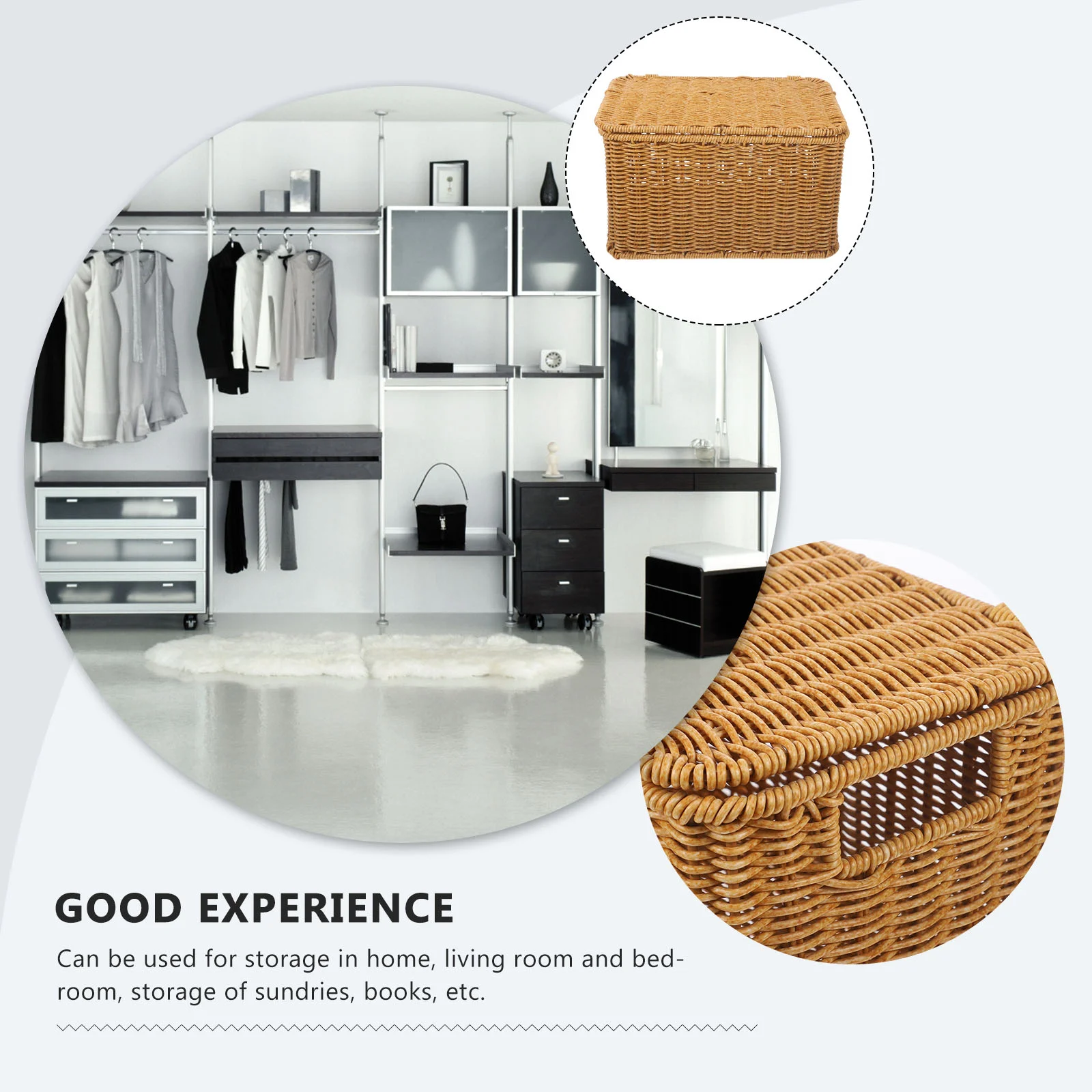 Woven Storage Box Rattan Basket Large Capacity Lightweight Compact Home Bedroom Living Room Multi function Decorative Indoor