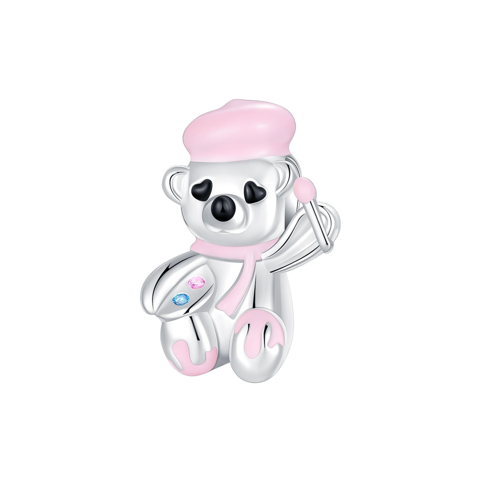 925 Sterling Silver Charm Pink-Themed Cake Bear Coffee Machine Pendant for Women Fit Original Bracelet Necklace DIY Accessories - view 6