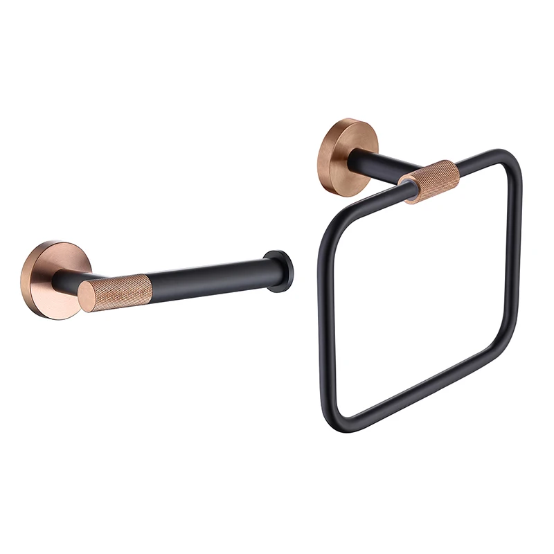 Wall Mounted Rose Gold Square Towel Ring Hand Towel Holder Toilet Roll Paper Holder Bathroom Accessories Towel Holder Rack SUS