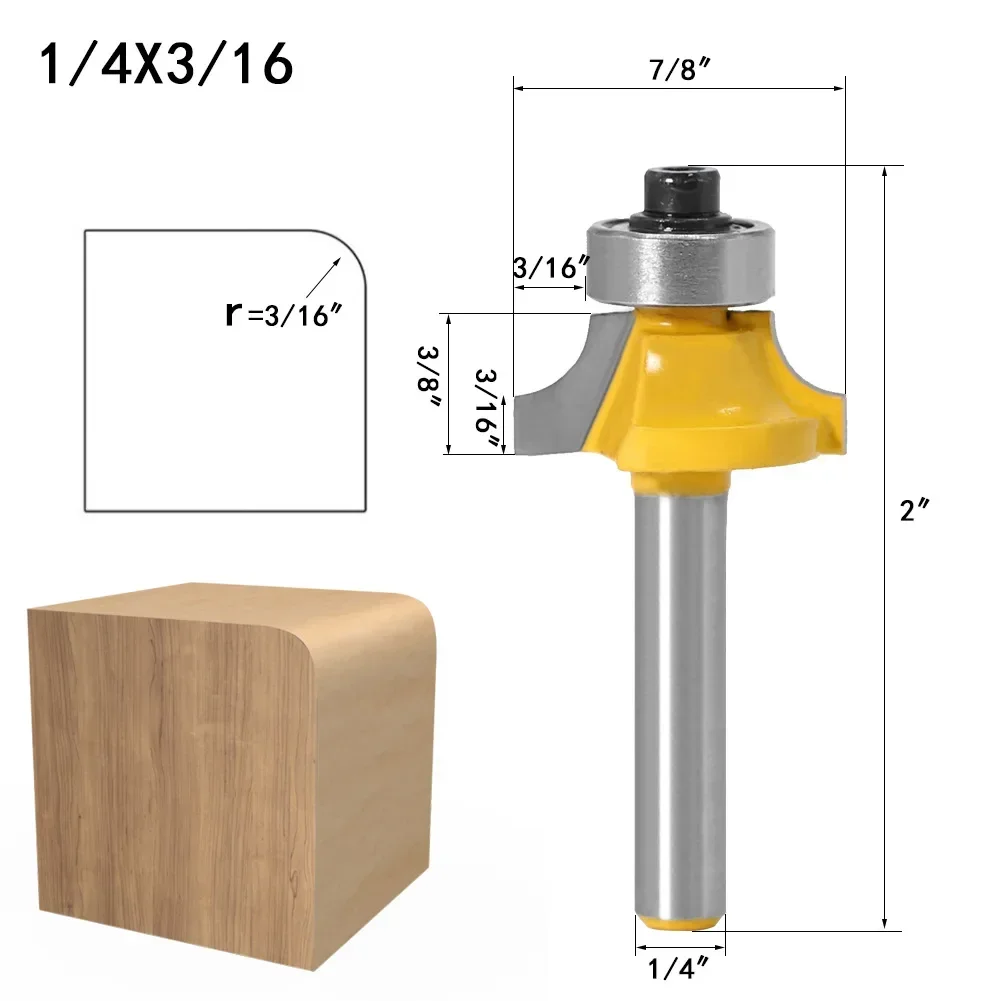 1pc 1/4 "6.35mm haste fresa escultura em madeira canto redondo sobre roteador bit rolamento madeira ferramenta para trabalhar madeira carboneto de tungstênio