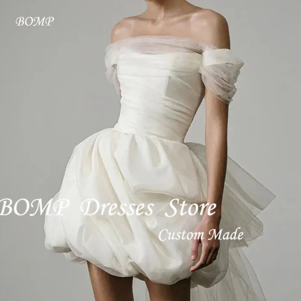 BOMP Newest Short Wedding Dresses Classic Elegant Boat Neck Simple Bridal Dress Backless Sexy Vestidos De Novia Customized2025