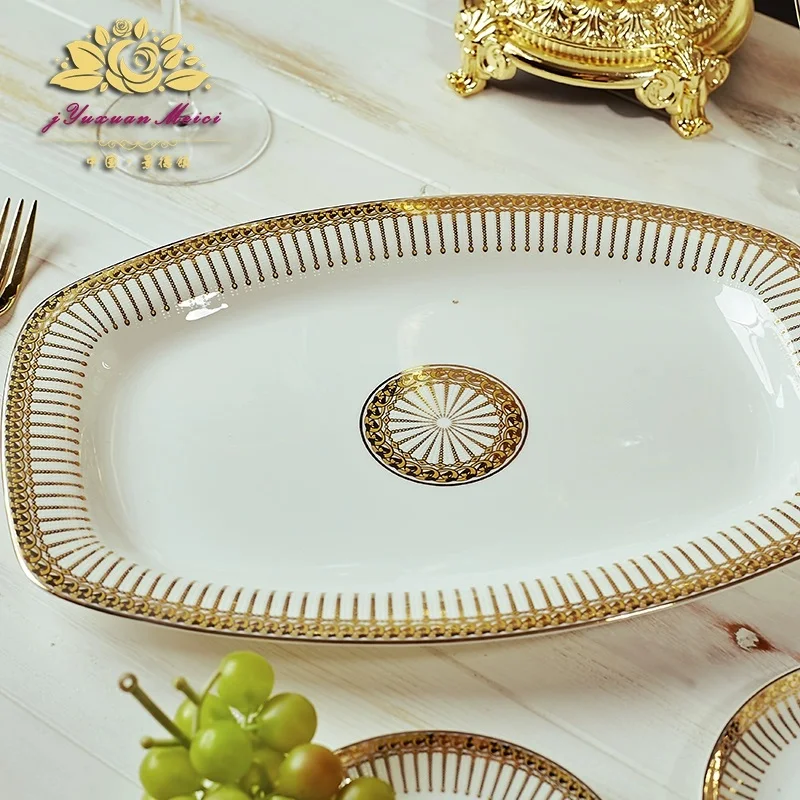 Bone China Dinnerware Set Dish Bowl Combination 60pcs Ceramic High-grade Dinnerware Set European Gold Bowl Plate