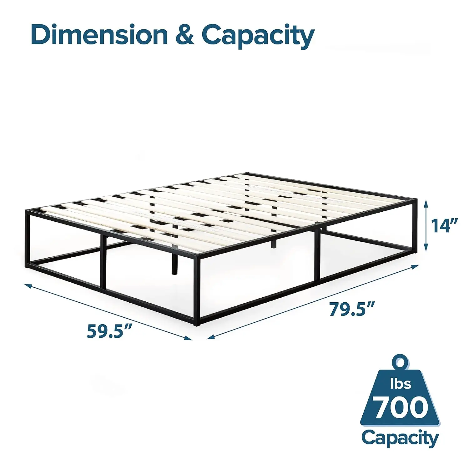 Modern Studio 14 Inch Platform Bed Frame With Wood Slat Support, Queen, Black, Customized
