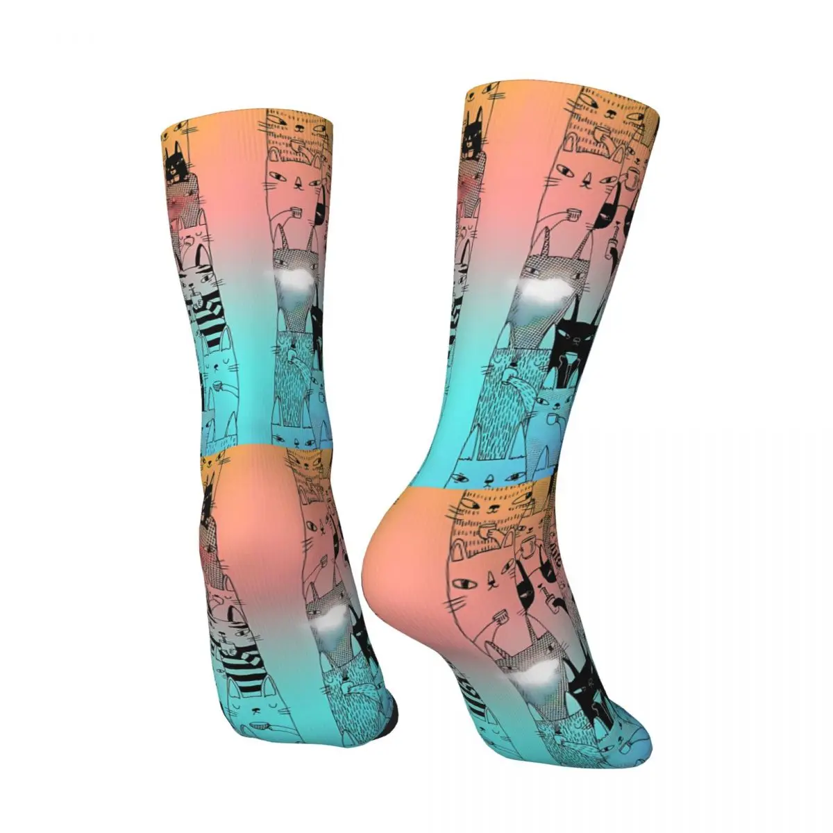 Morning Cats In Rainbow Sock Printed Man Polyester