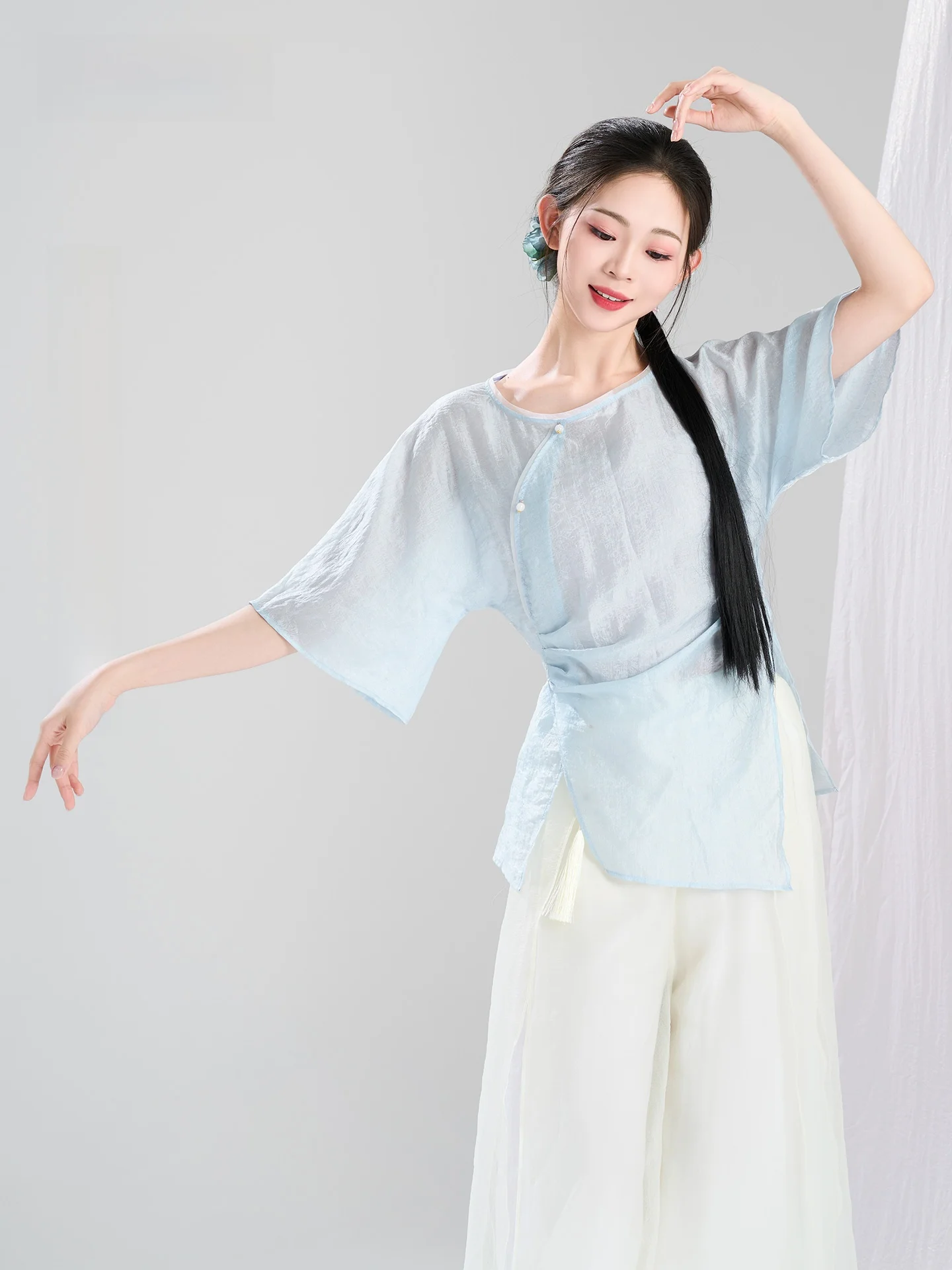 Top de Danza Clásica Chia de Manga Corta, Estilo Han Tang, para Uso Diario, Actuaciones de Danza, Ropa Deportiva de Estilo Na...