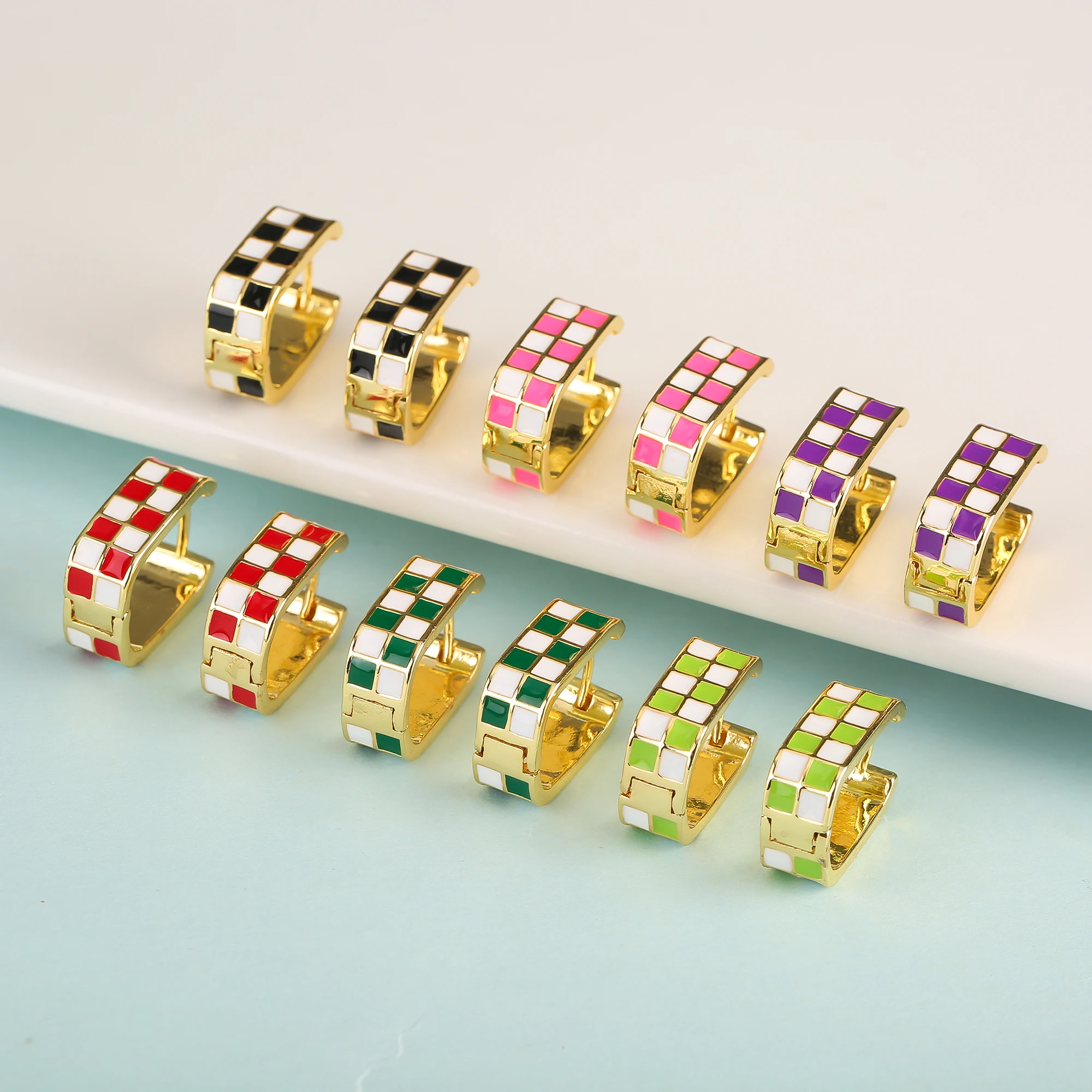Temperament Square Drip Oil Ear Buckle Women's New Design High Quality Jewelry 18K Gold Plated Simple Accessories Party Luxury
