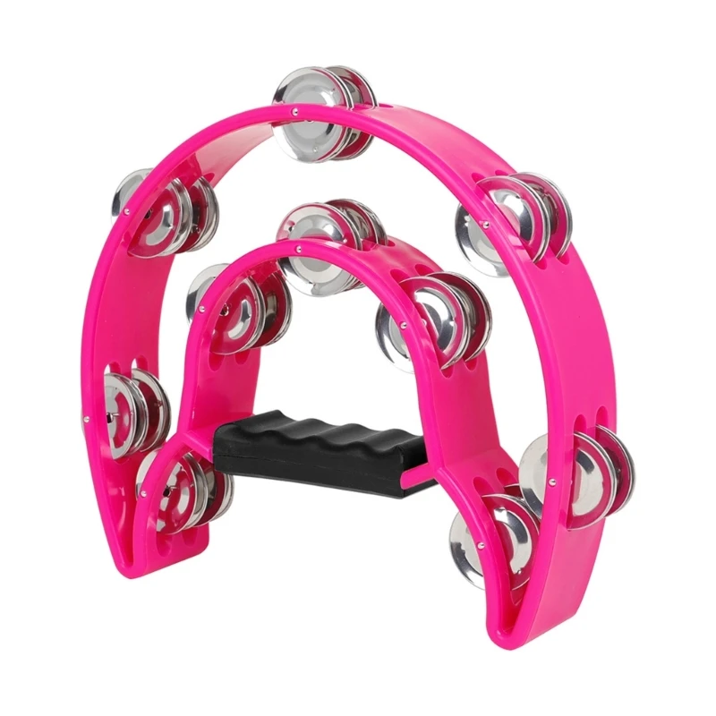 Double Row Tambourine, Half Moon Musical Tambourine Metal Bells Kid Handheld Toy