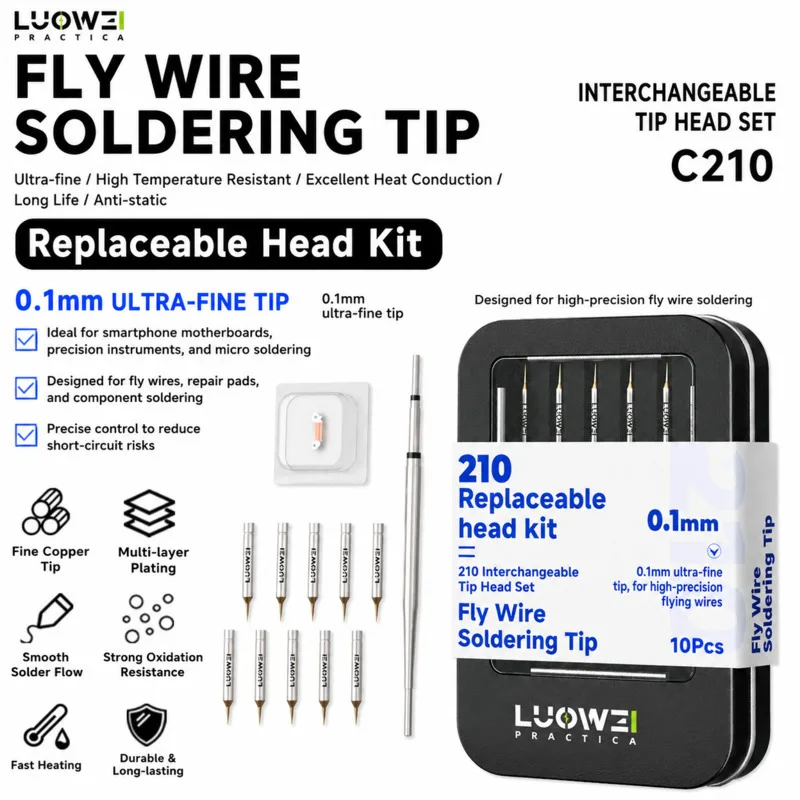 LUOWEI LW-210F C210 Soldering Tip Set Replaceable Precision Solder Iron Head for Phone Motherboard Soldering Rework Repair Tools