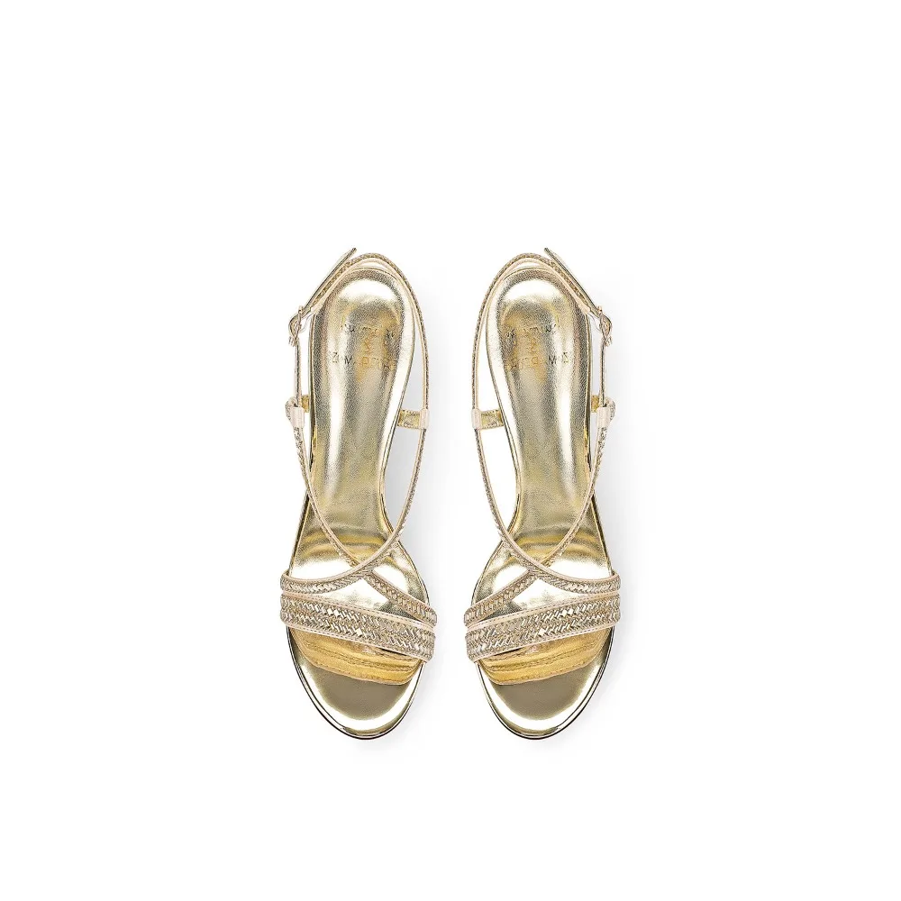 

2026 Spring Summer New Womens Light Gold Rhinestone Open Toe Backless High Heel Sandals Sexy Thin Heel Dress Sandals