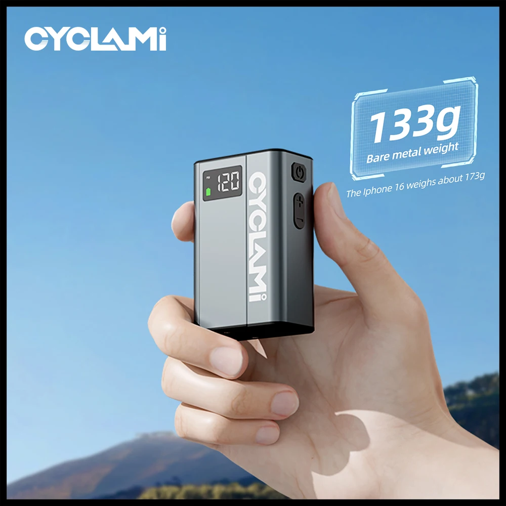 

CYCLAMI 120 PSI Bike Portable Electric Pump Aluminum Alloy Mini Cycling Bicycle Tire Inflator Pressure Display Start