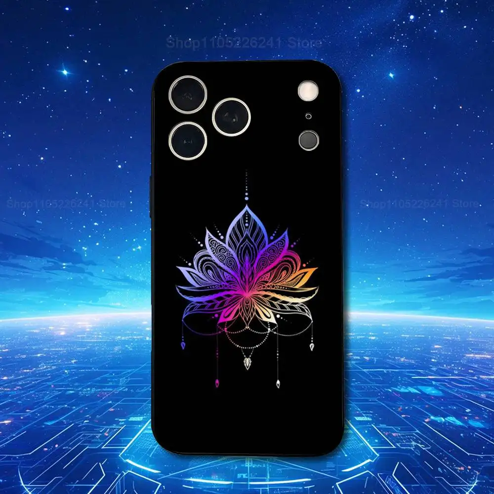 Funda Painting Art Lotus para iPhone 11,12,15,14,13,16,17,Plus,Pro Max,XS,X,XR,SE,Mini,8,7, silicona suave negra