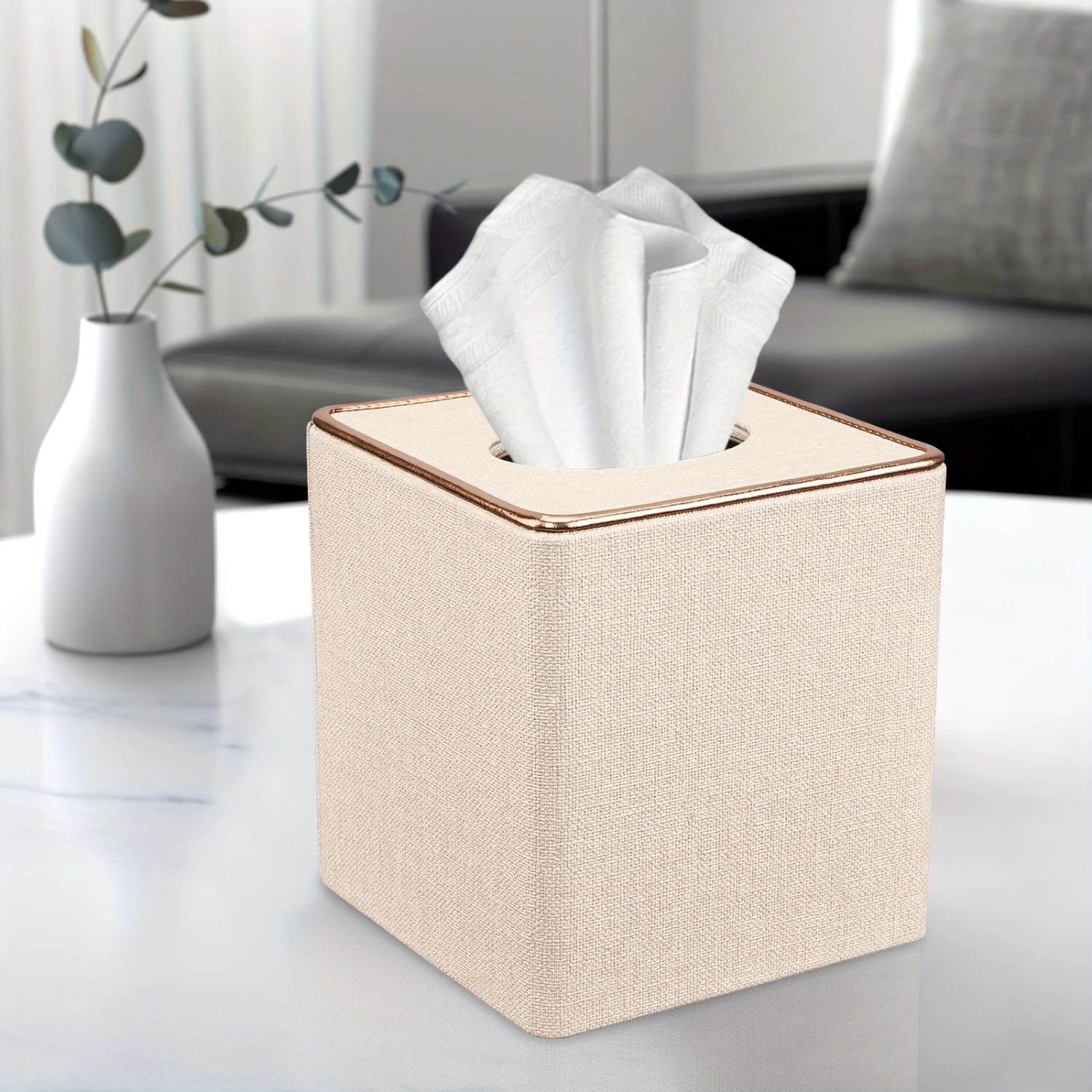 1pc Luxurious Golden Edge Square Pearl White Tissue Box - Conveniently Holds Tissues, Smoothly Draws Paper for Easy Access - Pre