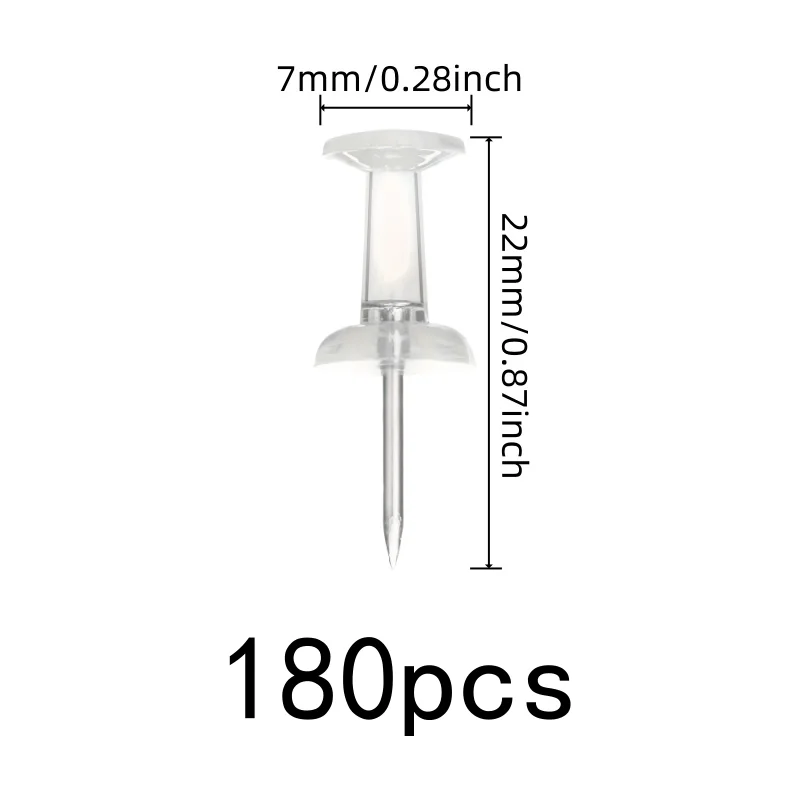 Easy Push Sharp Pin Transparent Push Pins, 180 pcs, Office Cork Board, Transparent Clear Head for Home Photo Display