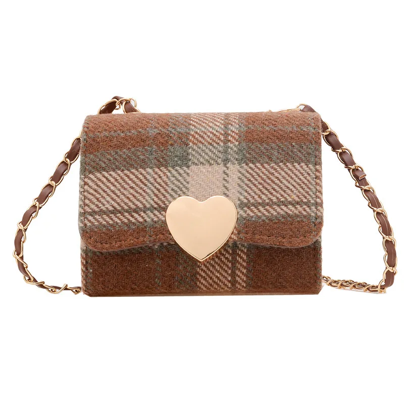 Vintage Children\'s Crossbody Bag New Korean-style Woolen Fabric Plaid Simple Personality Fashion Trendy Sweet Cute All-match