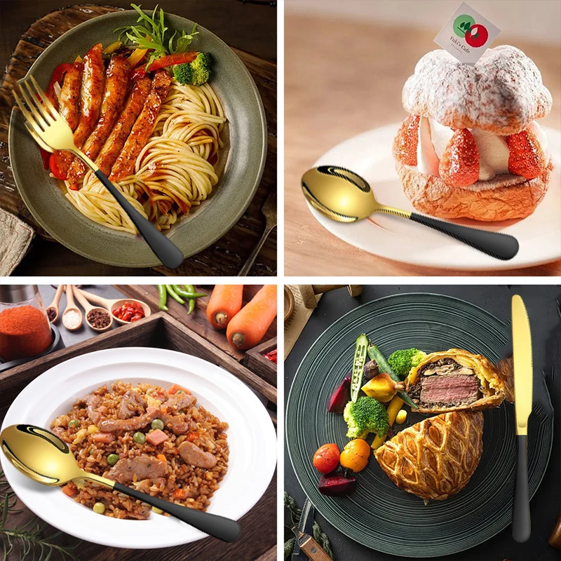 40pcs High-End Two-Color Black Gold 1010 Stainless Steel Tableware Set Mirror Polished Tableware, Restaurants, Hotels.