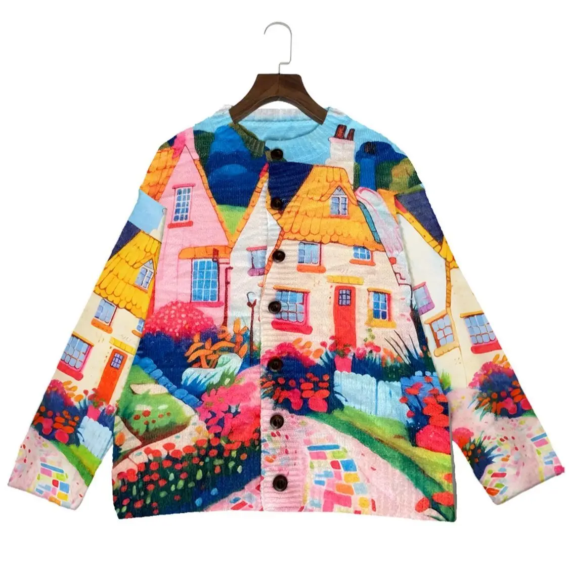 

Ретро эстетический кардиган с принтом дома, свитер в стиле бохо, пальто, свободная куртка с длинными рукавами, осенне-зимняя верхняя одежда во французском стиле