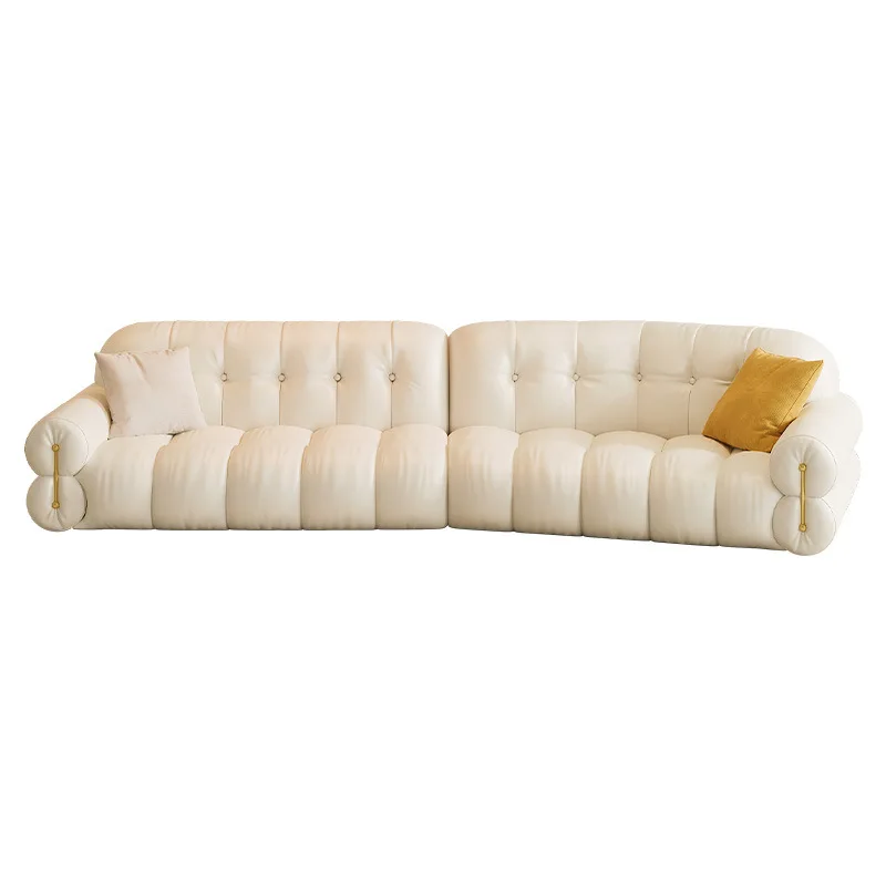 

French cream wind cloud sofa, special-shaped living room puff leather sofa