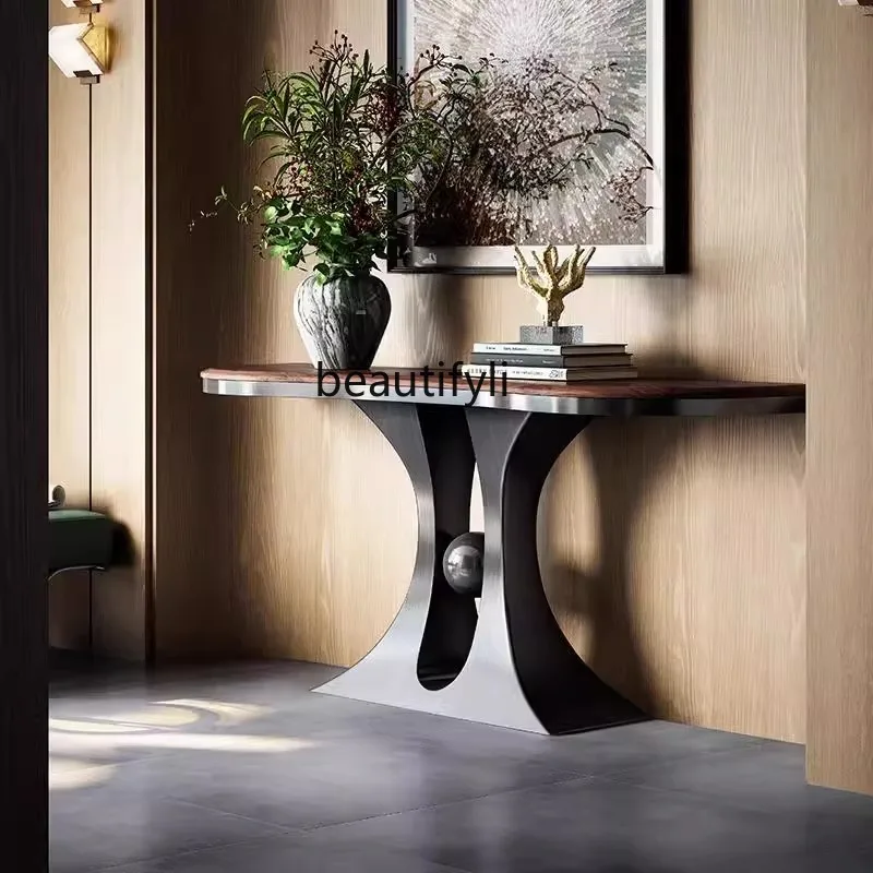 

Light luxury entrance entrance platform black walnut entrance table Xinzhong high-end end view platform of the homestay corridor